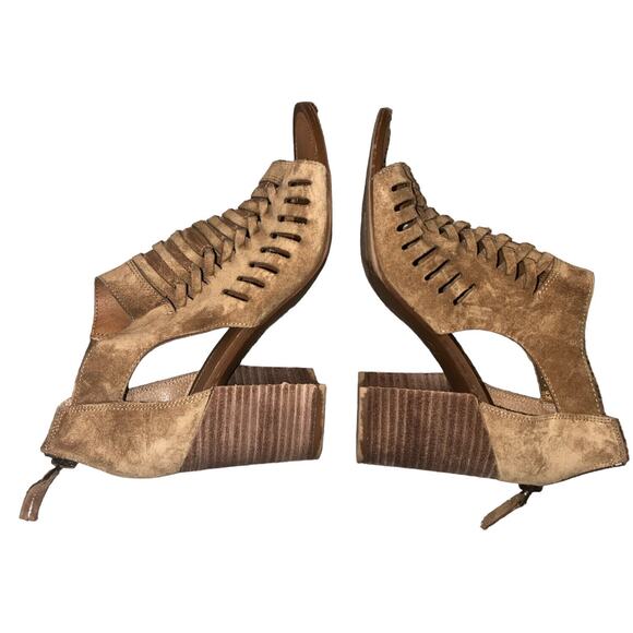 Franco Sarto Women’s Brown Block Heel Sandal Size 7 Peep Toe Braided Zip Up - Picture 9 of 10